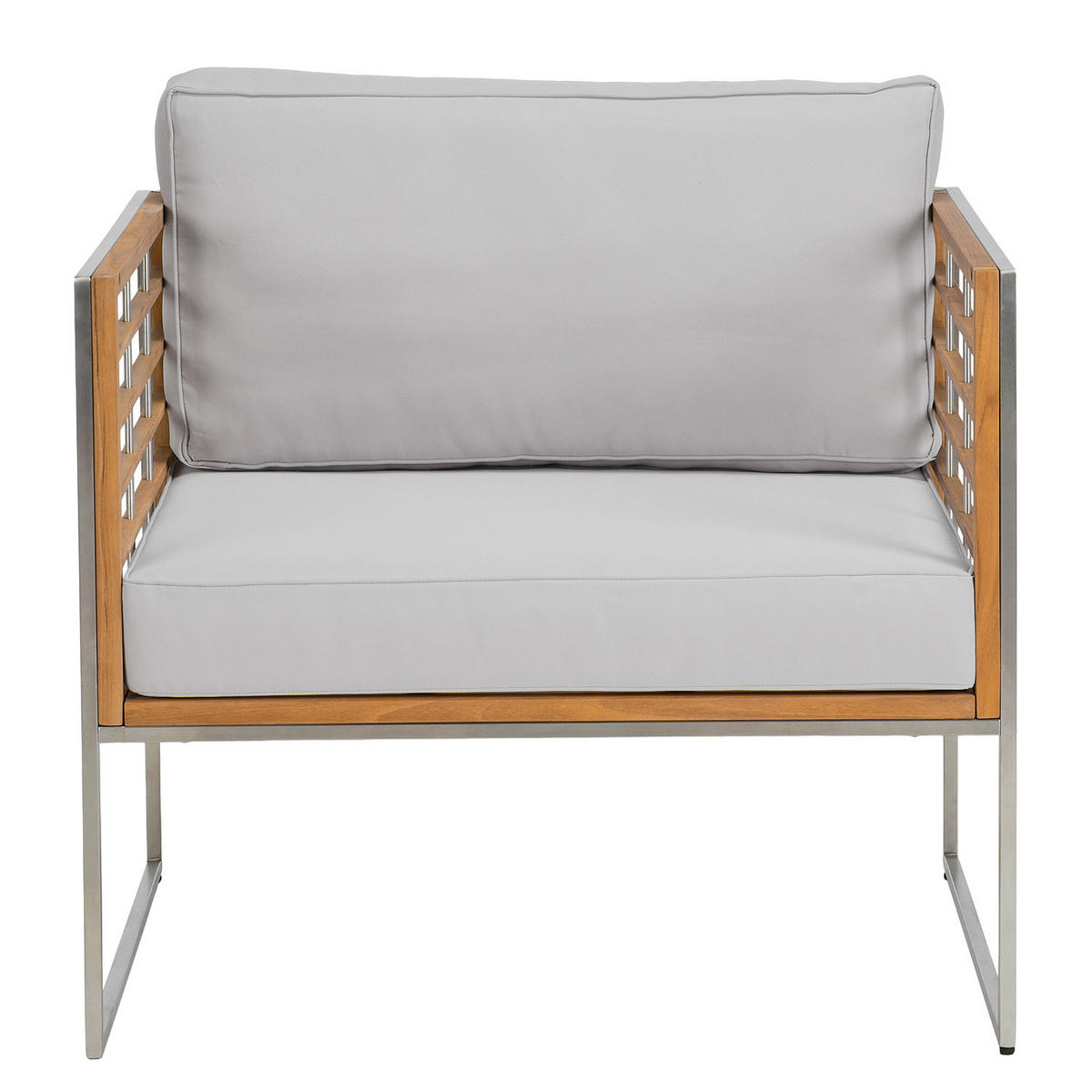 GARTENSESSEL - Webstoff / Teak massiv - Hellgrau, Holz/Textil (83/74/70cm) - home24