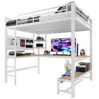 HOCHBETT aus Metall 140x200 cm Weiß mit Schreibtisch, LED, USB-C, Ablagen und Lochwand - Weiß, Metall (90/200cm) - Modfu