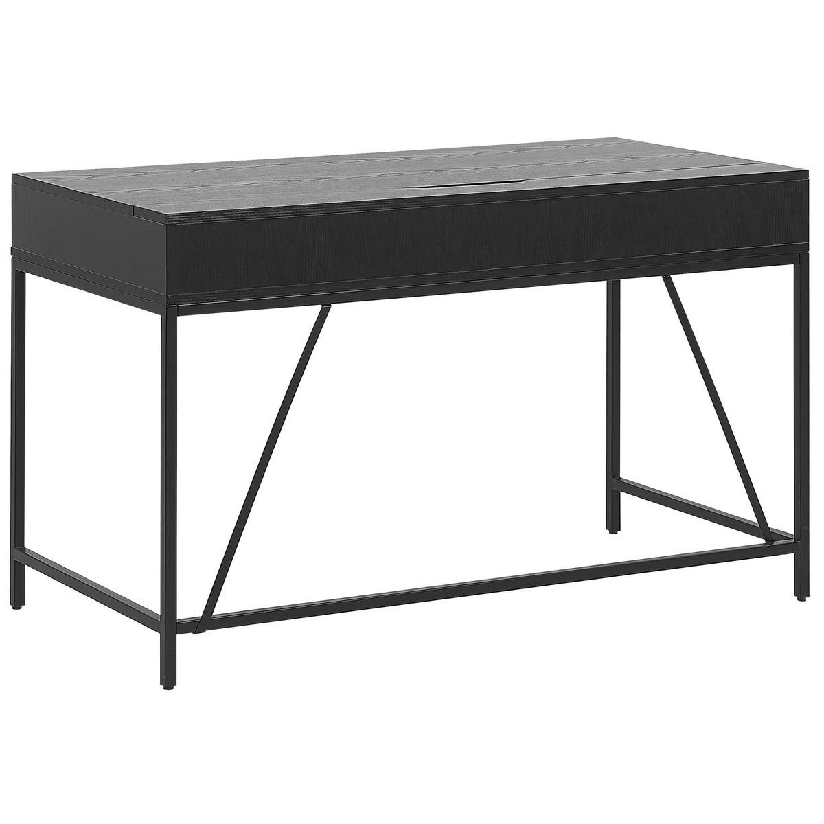 SCHREIBTISCH schwarz/heller Holzfarbton 120/60/75 cm Jena - Schwarz, Holzwerkstoff (60/120/75cm) - Beliani