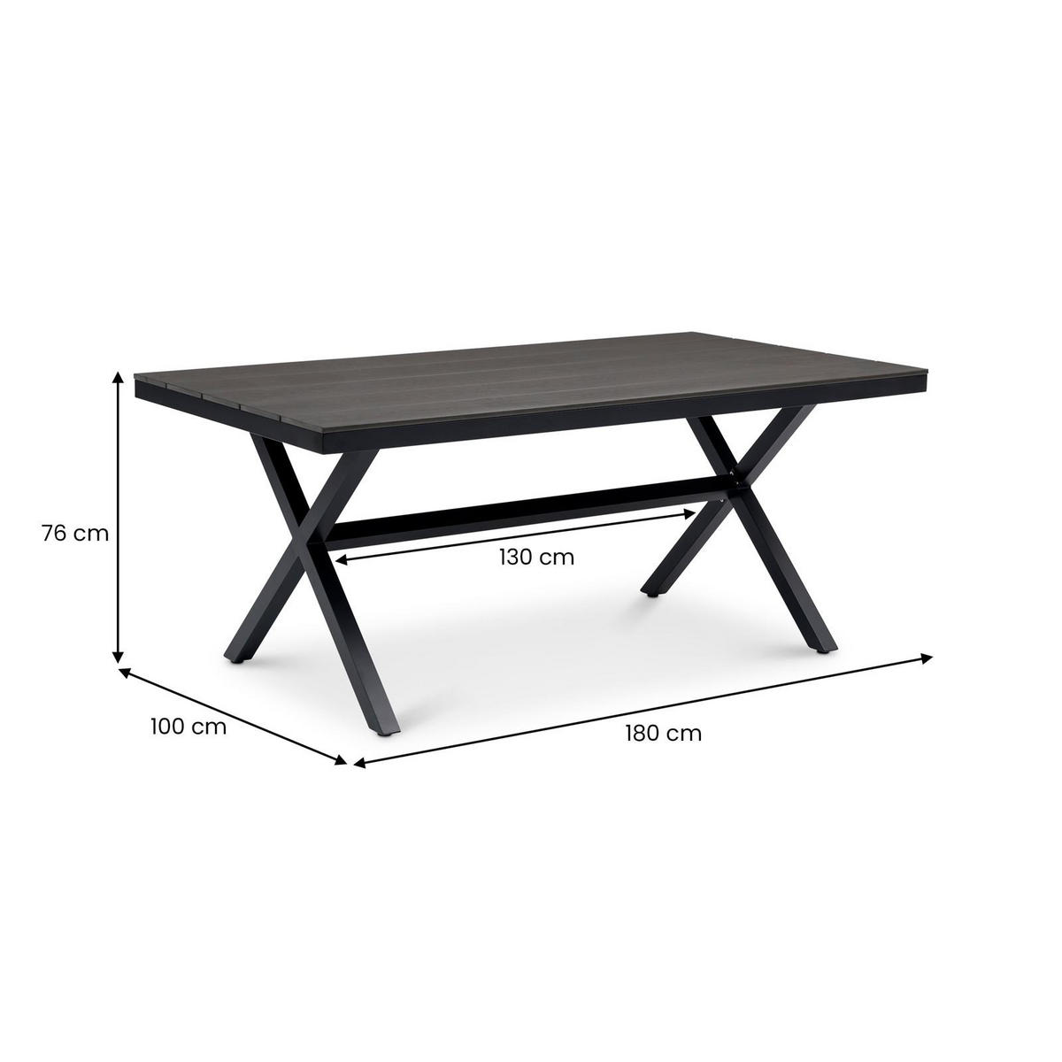 GARTENTISCH ISOLA - Schwarz, Kunststoff/Metall (100/180/76cm) - IDIMEX