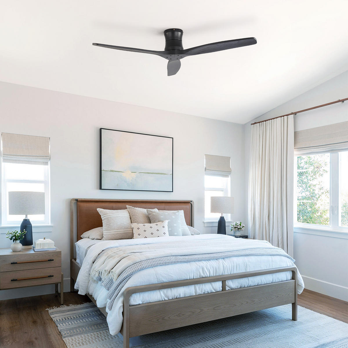 DECKENVENTILATOR 52Zoll Schwarz Ohne Licht Massivholz Flügel Schlafzimmer - Schwarz, Kunststoff (132.08/132.08/28.5cm) - CASIVA