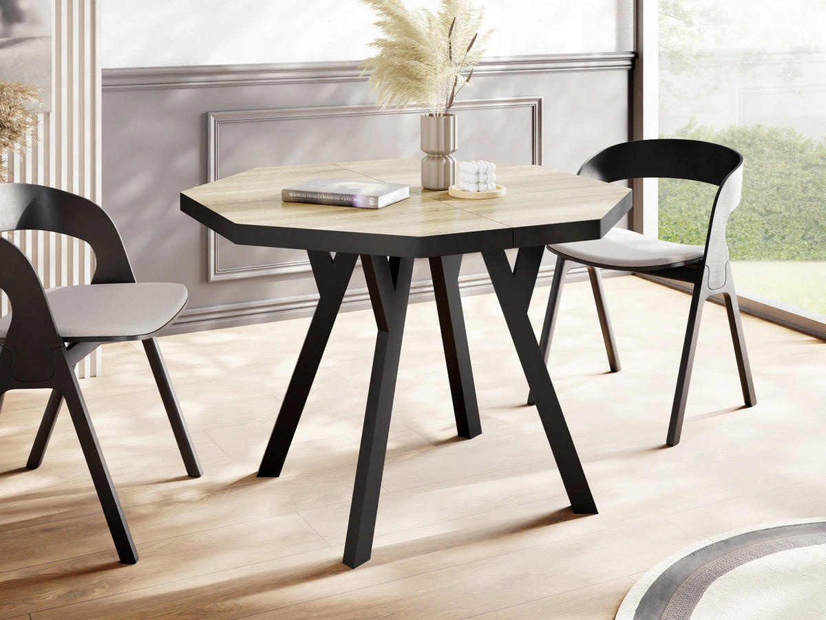 ESSTISCH Desmond achteckiger ausziehbarer, Sonoma Eiche 100-200/100/76 cm - Schwarz/Sonoma Eiche, Holz/Holzwerkstoff (100/100/76cm) - WFL GROUP