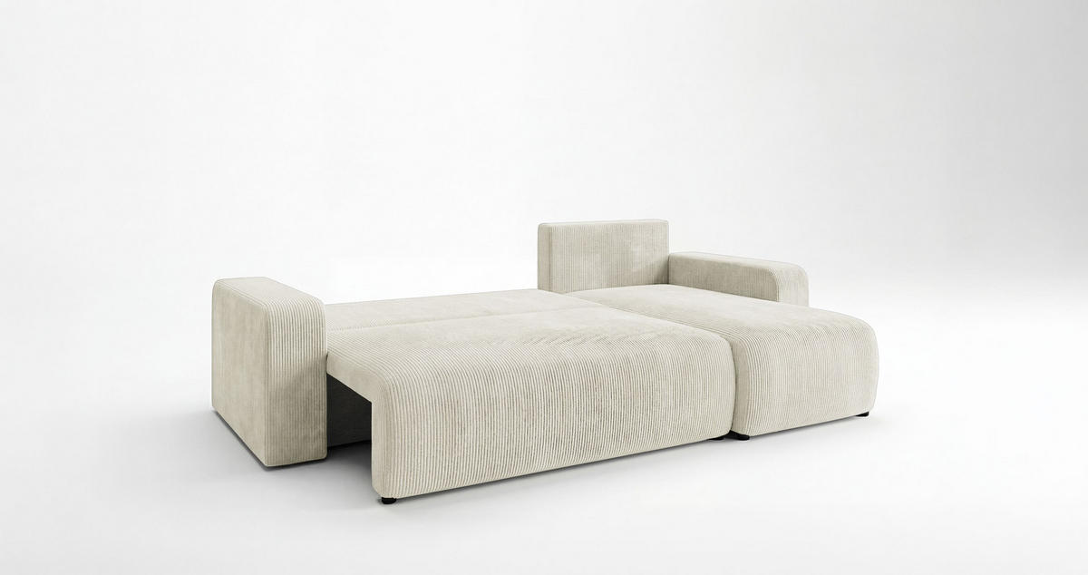 ECKSOFA PARIS rechts weiß Cord Poso 100 - Schlaffunktion, Bettkasten - Weiß, Textil (255/149cm) - Cornero