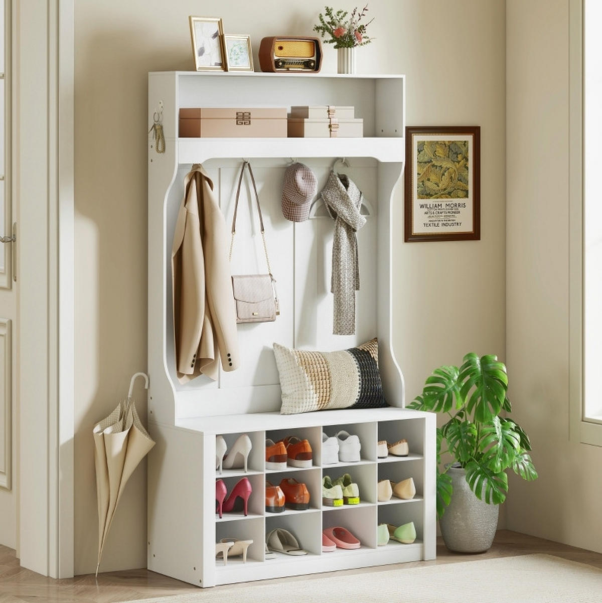 GARDEROBE 100/35/172,2 cm aus Holzwerkstoff mit Sitzbank und 12 Schuhfächern Weiß - Weiß, Holzwerkstoff (100/172.2/35cm) - Modenvie