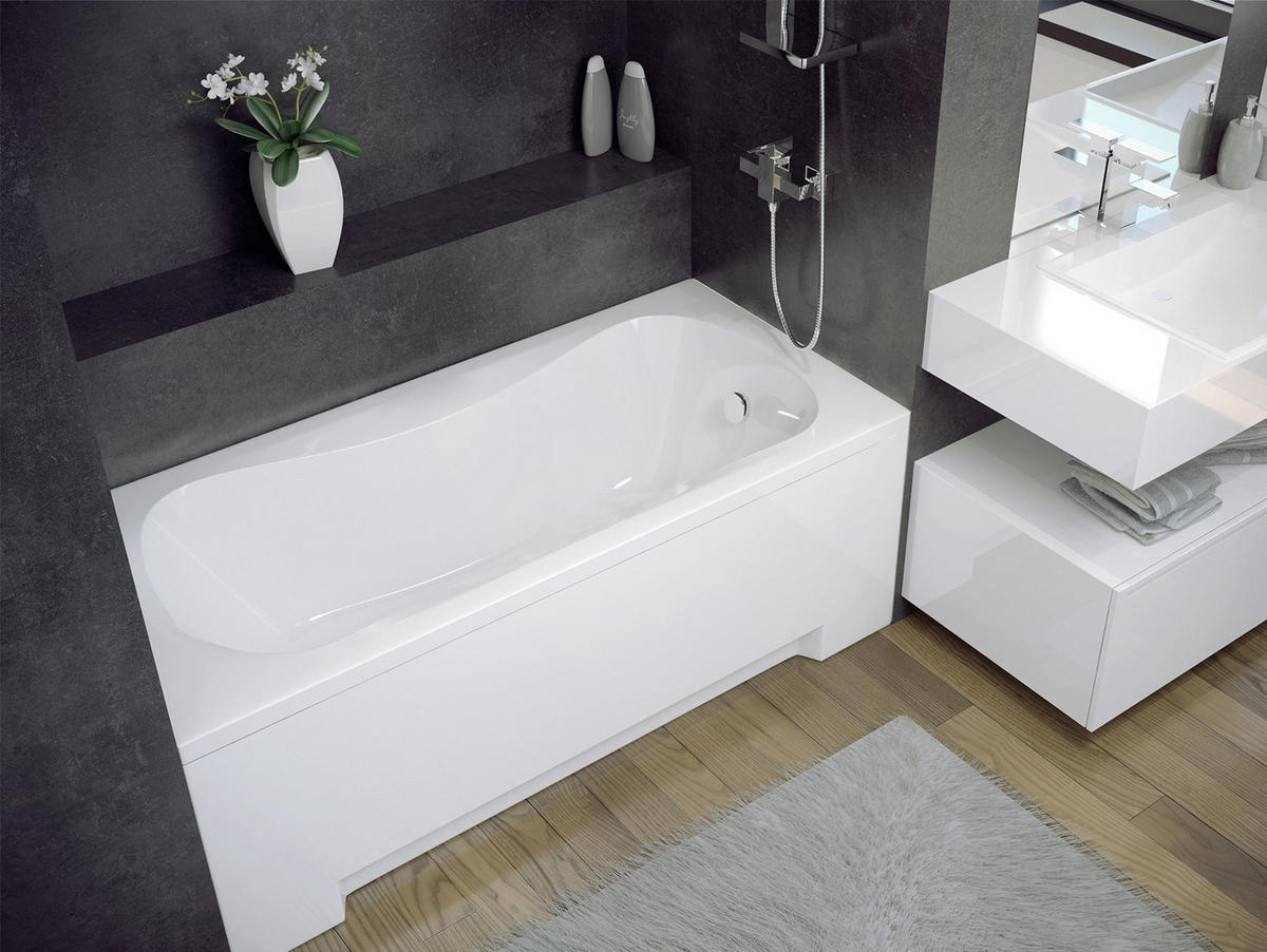 BADEWANNE Rechteck ARIA 170/70 mit Träger Ablauf Füße - Weiß, Kunststoff (70/55/170cm) - bad land