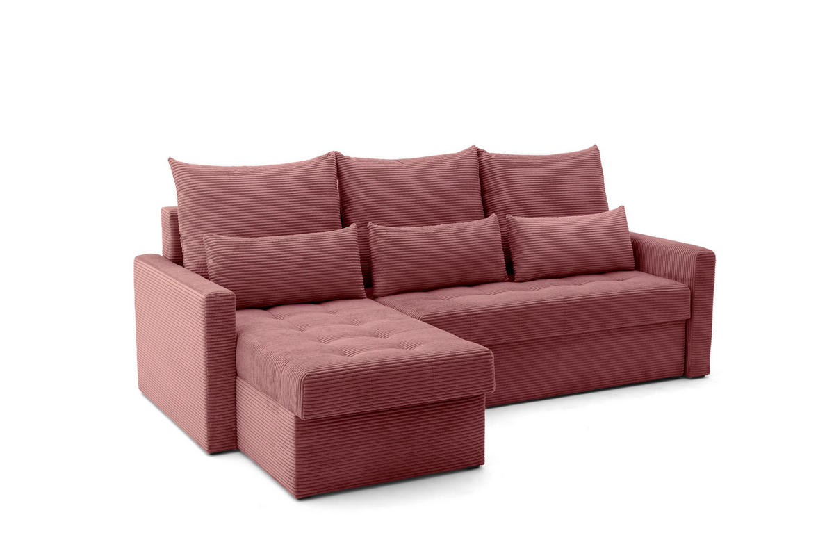 ECKSOFA PULA L Links mit Schlaffunktion 132x198 Cord Rosa - Pink/Schwarz, Holz/Kunststoff (214/145cm) - NACANAPA