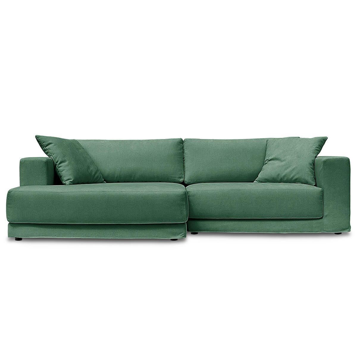 ECKSOFA mit Wechselbezug - Longchair, Webstoff - Schwarz/Grün, Kunststoff/Textil (260/155cm) - home24