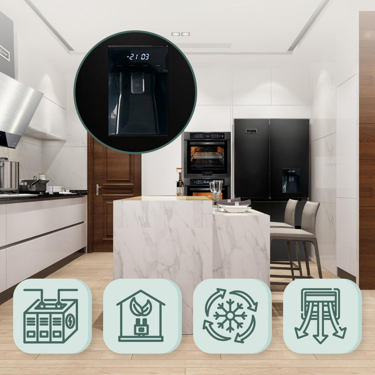 SIDE-BY-SIDE-KÜHLSCHRANK KS 80420 RS N, 83.6 cm breit, No Frost 506 l - Schwarz, Metall (83.6/183/70.6cm) - Kaiser Küchengeräte