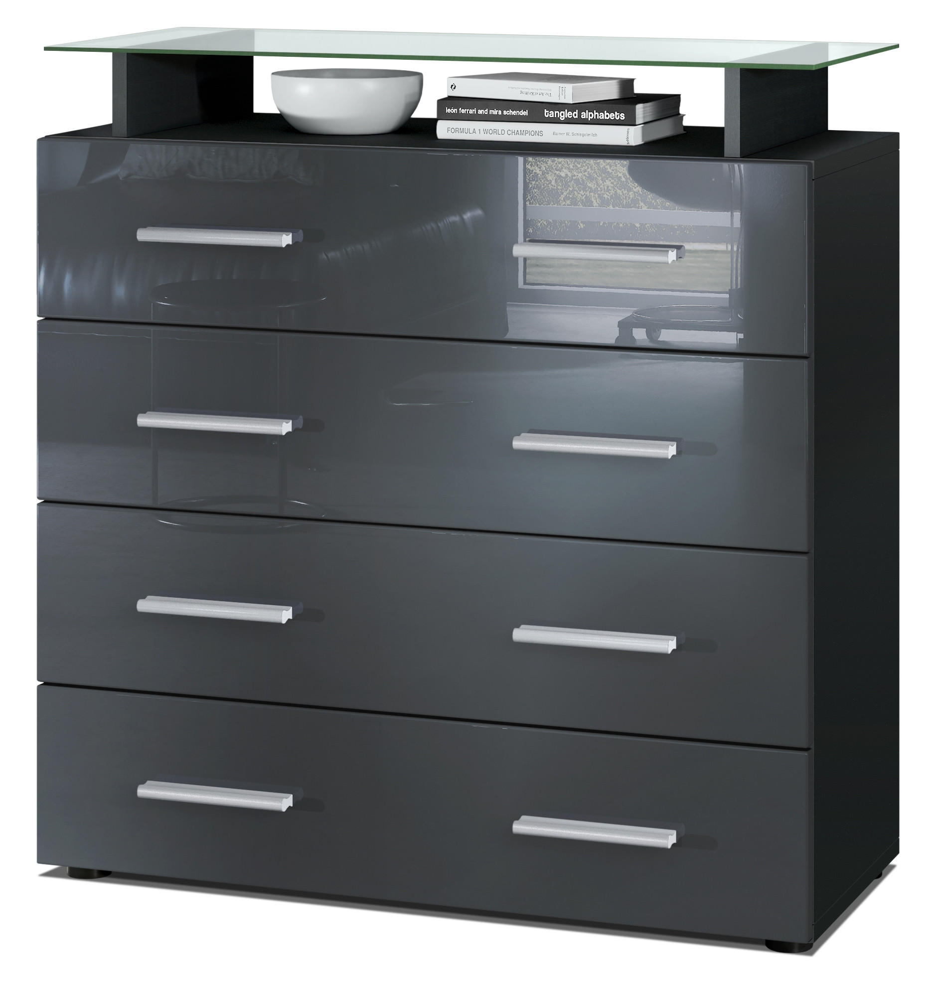 KOMMODE Pavos Grau Hochglanz - Grau, Holzwerkstoff (76/81/35cm) - Vladon