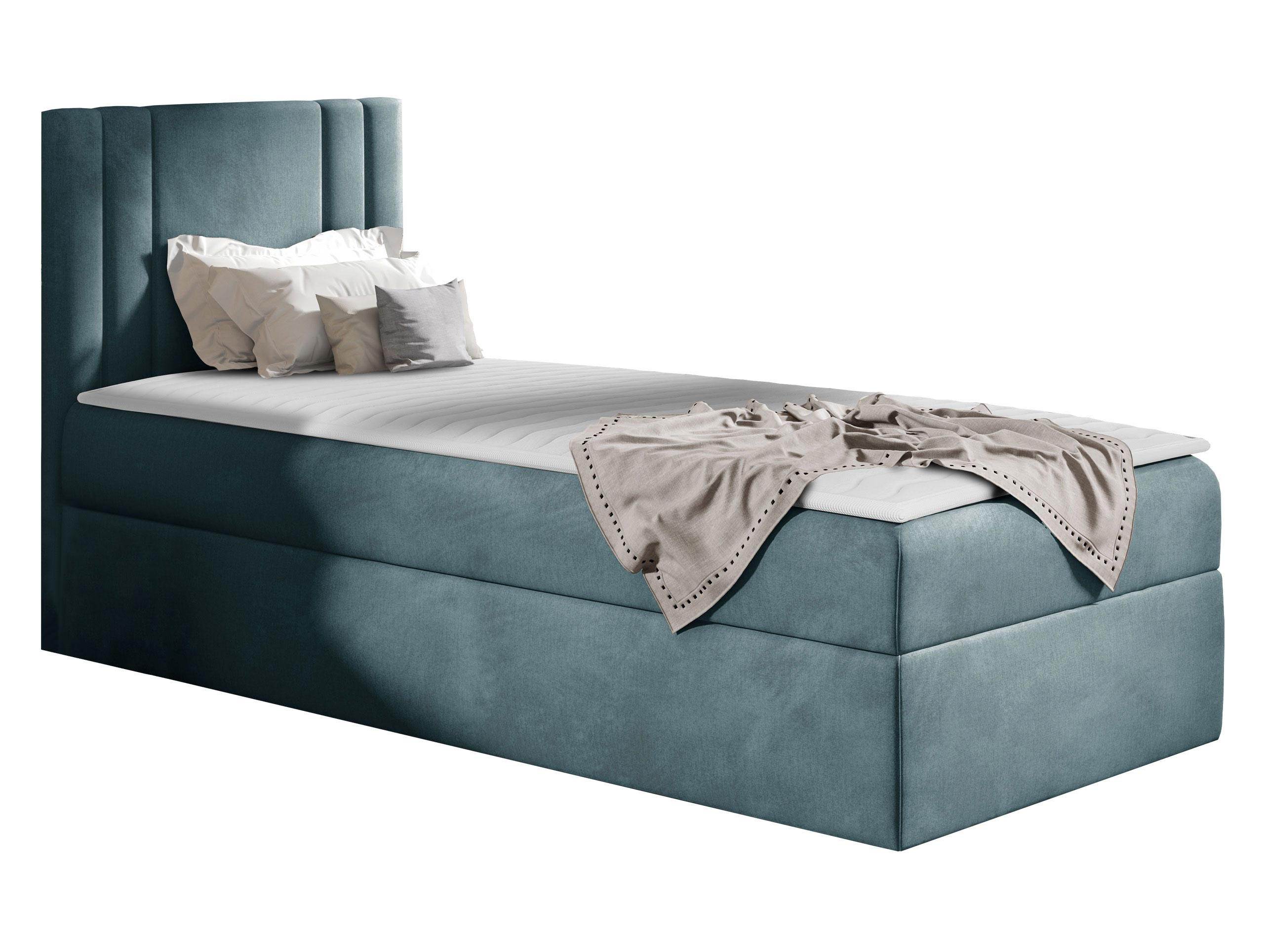 BOXBETT Carmen Mini, Seite zum Öffnen des Bettkastens: Links - Blaugrau, Holz (90/200cm) - MIRJAN24