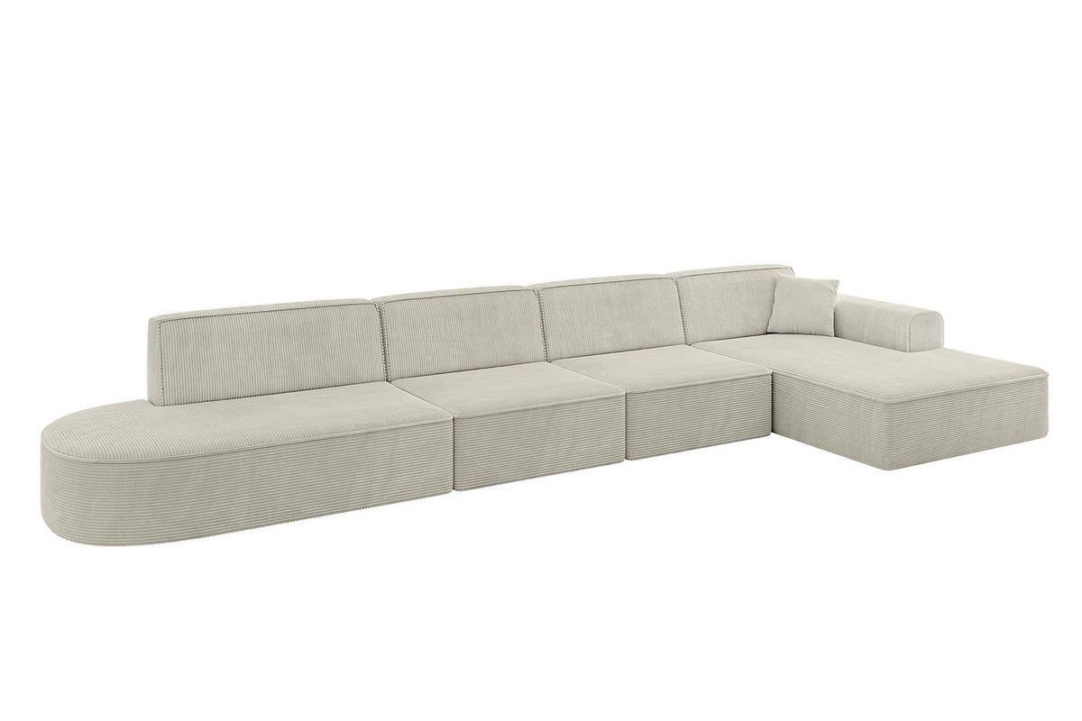 ECKSOFA Ottomane Rechts IREA-L3-v3 - 413x171x79 cm Hellgrau - Ecru, Holzwerkstoff/Textil (171/413cm) - ALTDECOR