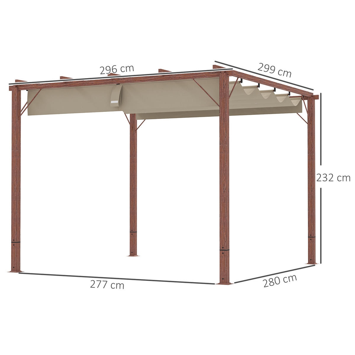 PERGOLA ca. 3x3m Naturholz - Naturfarben, Metall (296/232/299cm) - Outsunny