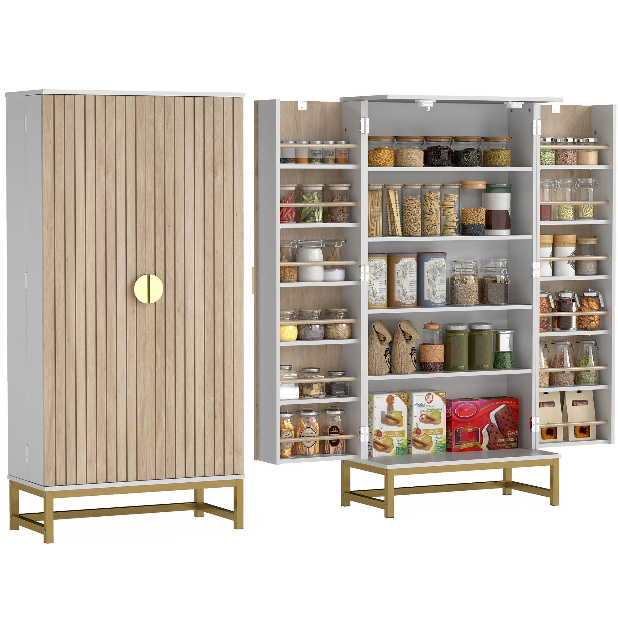 MEHRZWECKSCHRANK DE-11184 12 Türregale Weiß - Weiß, Holzwerkstoff (29/119.5/58cm) - ComfortXL