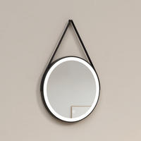 BADSPIEGEL Rund mit Beleuchtung mit Hängeriemen Schwarz ф60 cm - Schwarz, Glas (60/3/60cm) - EMKE