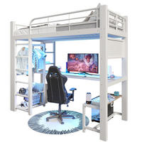 HOCHBETT 90x200 cm in Weiß mit Schreibtisch, LED-Beleuchtung und Stauraum - Weiß, Metall (90/200cm) - IVMEU