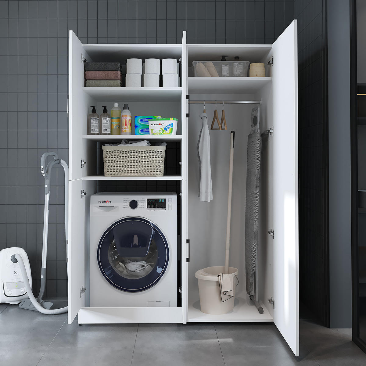 WASCHMASCHINENSCHRANK DORA-II 130cm Breit, 186cm Hoch - Weiß, Holzwerkstoff (130/186/73.8cm)