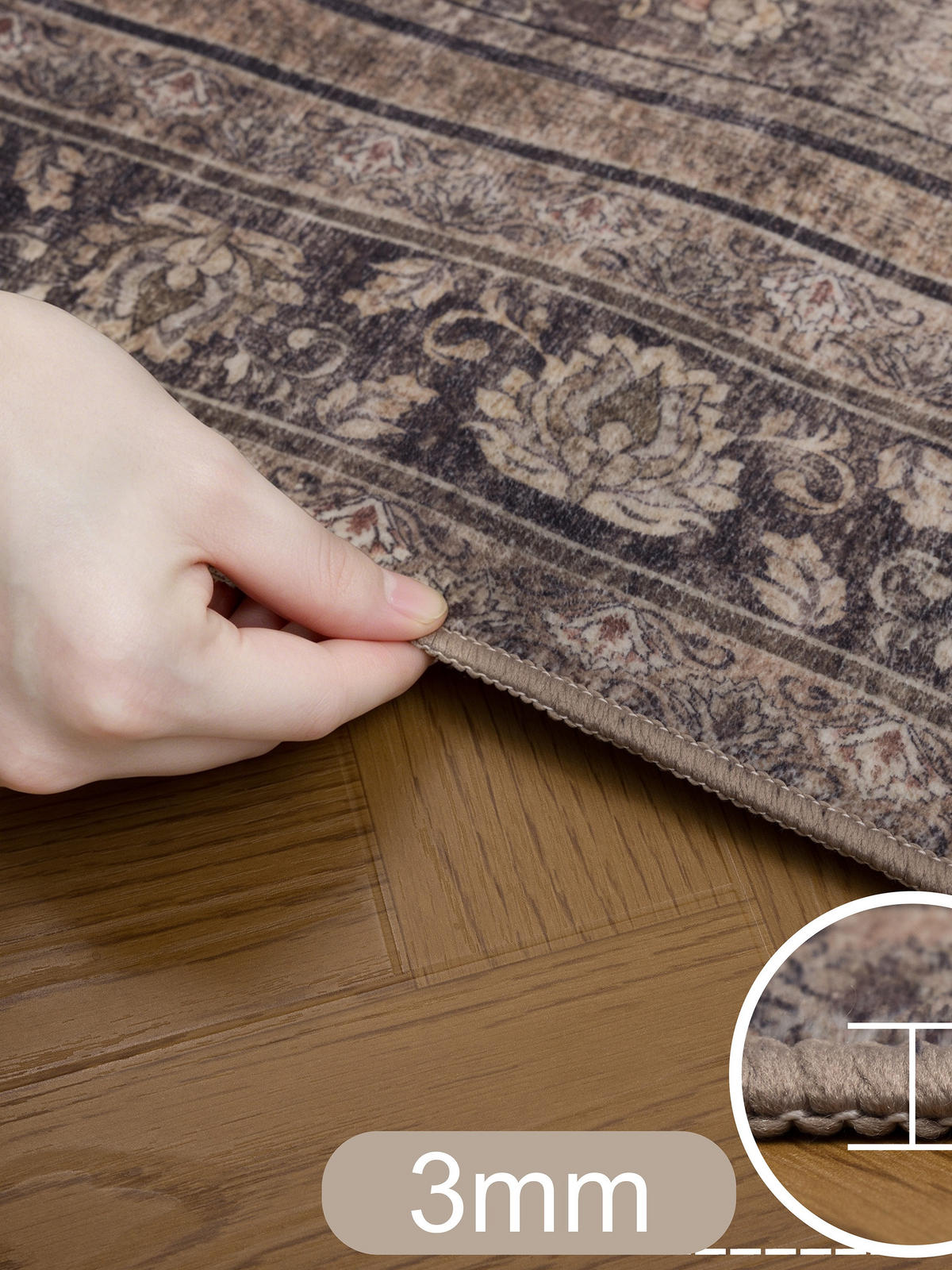 TEPPICH Kurzflor, waschbar, mit floralen Ornamenten, VERNANTE in Braun-Grau, 120 x 170 cm - Braun, Textil (120/170cm) - KADIMA DESIGN
