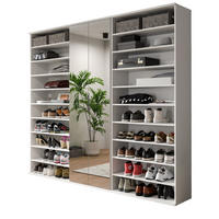 GARDEROBENSCHRANK weiß 221 cm, Schuhschrank XXL mit 29 Fächern - Chromfarben/Weiß Hochglanz, Glas/Holzwerkstoff (221/193/34cm) - Inn.Furn
