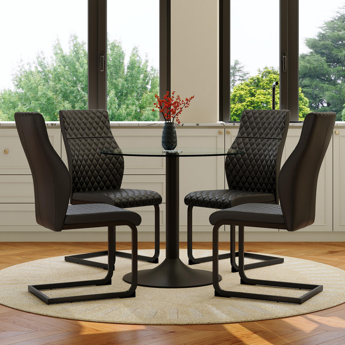 ESSTISCH-SET 4-tlg. 85 cm Glas Schwarz - Schwarz, Metall (85/76/85cm) - Meubliv
