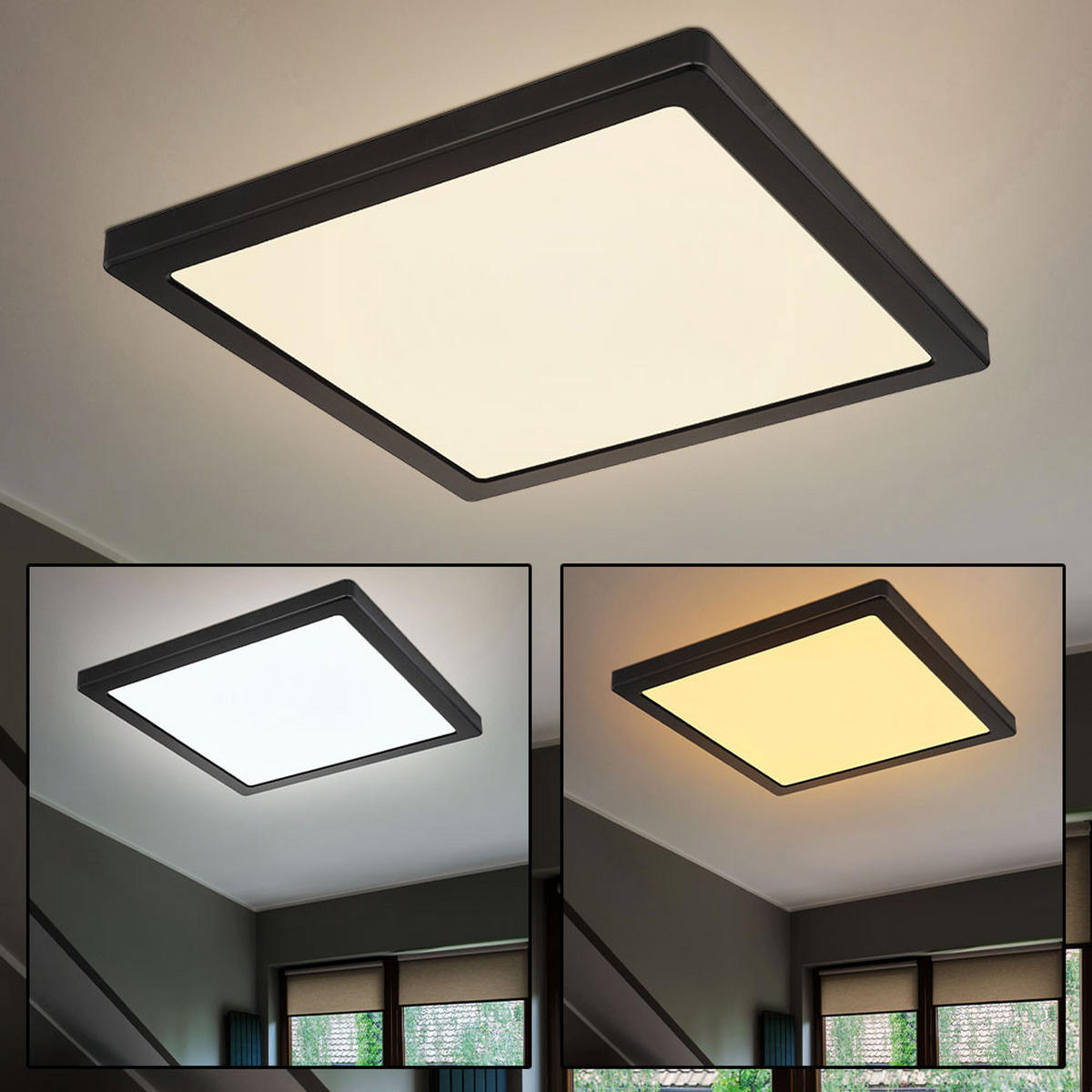 LED DECKENLEUCHTE Lasse Schwarz Weiß - Schwarz, Kunststoff (29.1/29.1/1.7cm) - Globo Lighting