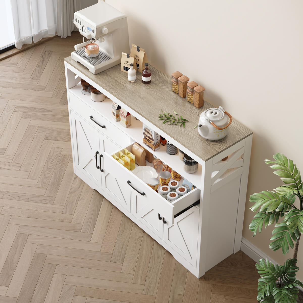 SIDEBOARD 140x40x105 cm 2 Schubladen 4 Türen weiß - Weiß, Holz (140/105/40cm) - LEBENLANG