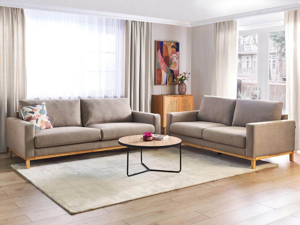 5-SITZER-SOFA SET taupe/hellbraun Siggard - Taupe/Hellbraun, Textil (92/92/217cm) - Beliani