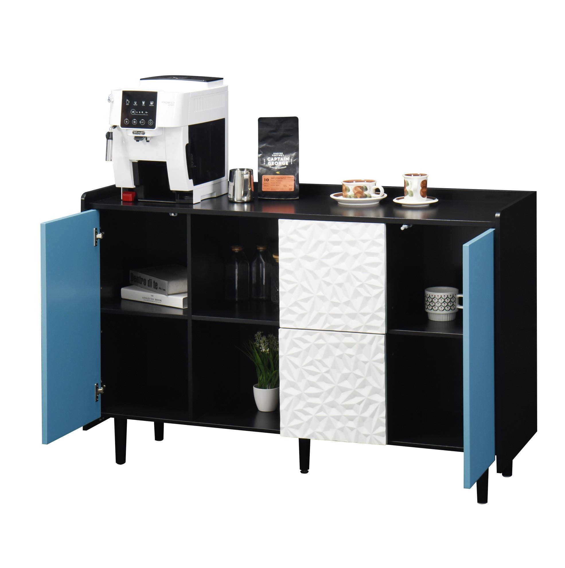 SIDEBOARD 40/120/80 cm schwarz/blau aus MDF mit 2 Schubladen - Schwarz, Holzwerkstoff (120/80/40cm) - OKWISH