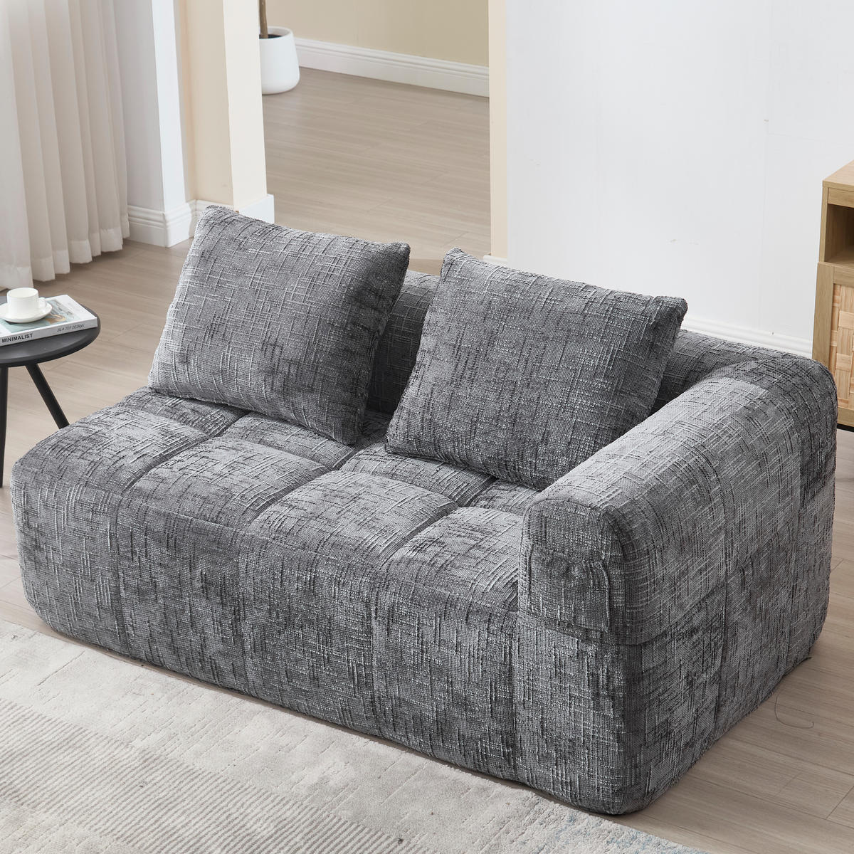 2-SITZER Sofa Chenille mit Chaiselongue und Seitentaschen 158/90/60 cm Grau - Grau, Textil (60/158/90cm) - Redom