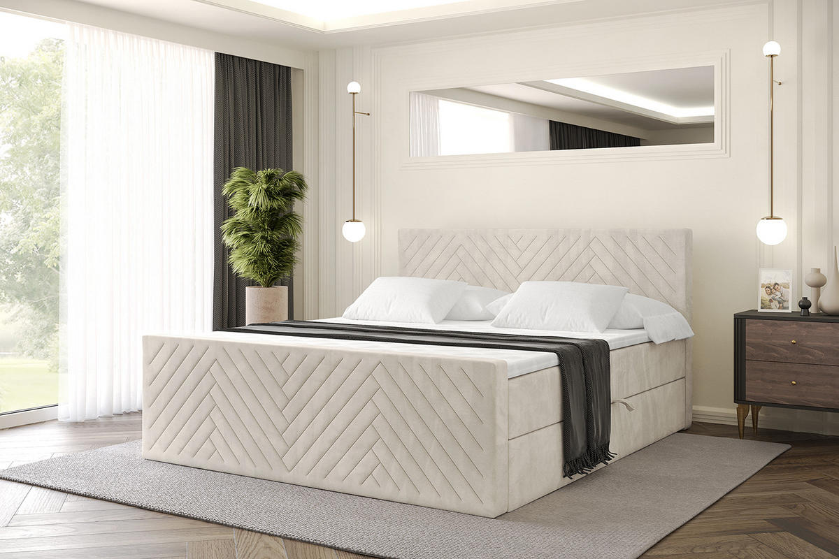 BOXBETT mit Matratze H4 und Lattenrost - VEXA-Z - 160x200 - Beige Casablanca - Beige, Holzwerkstoff (160/200cm) - ALTDECOR