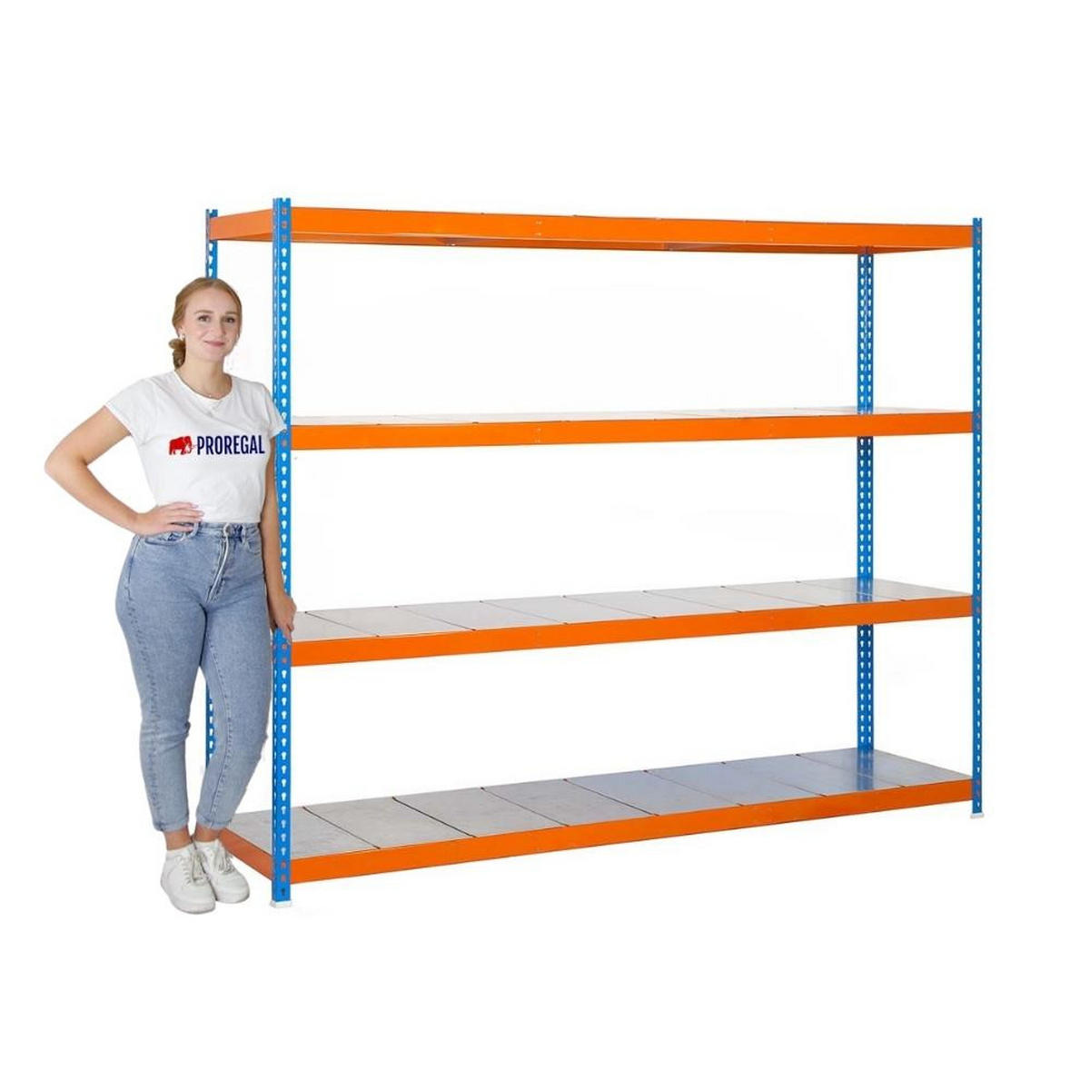 SCHWERLASTREGAL BIG METAL YETI FOUR | HxBxT 200x120x60cm | Fachlast 400kg | Blau-Orange - Gelb, Metall (120/200/60cm) - PROREGAL