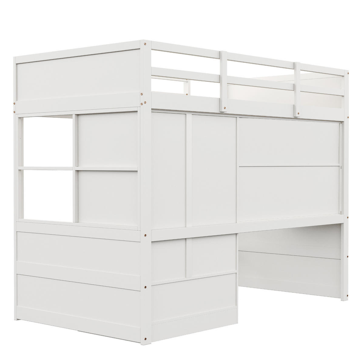 HOCHBETT 90/200 cm Weiß aus Holz mit Schreibtisch Stauraum und Kleiderschrank - Weiß, Holzwerkstoff (90/200cm) - OKWISH