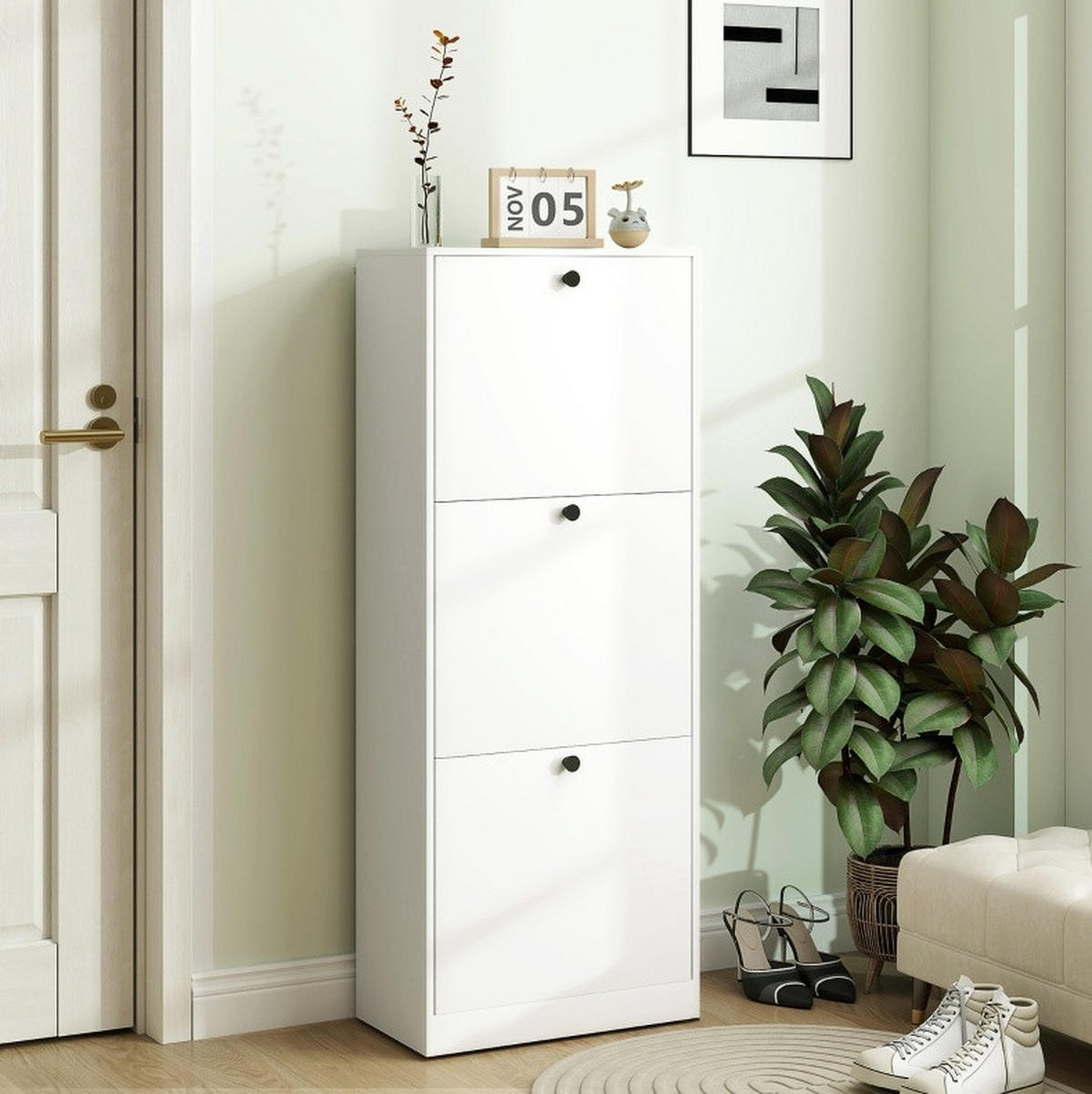 SCHUHSCHRANK mit 3 Klappen 47 x 26 x 120 cm Holzwerkstoff White - Weiß, Holzwerkstoff (26/120/47cm) - Beauniv