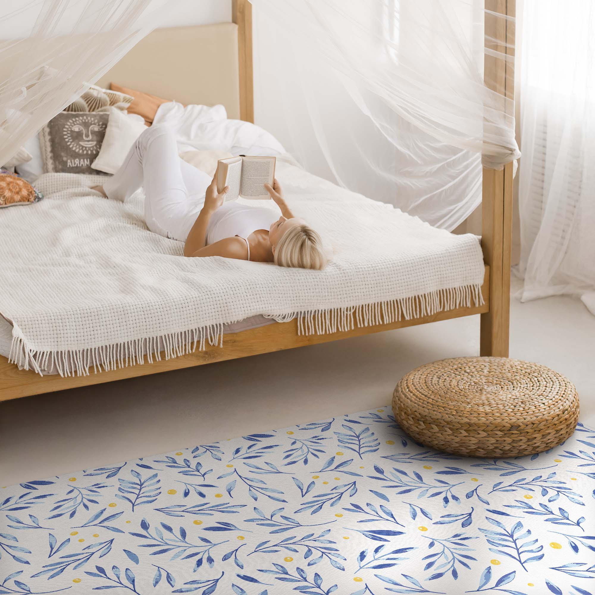 TEPPICH 120x180 cm Subtile Aquarellzweige mit Boho-Akzenten - Dunkelblau, Kunststoff (120/180cm) - Wallfluent