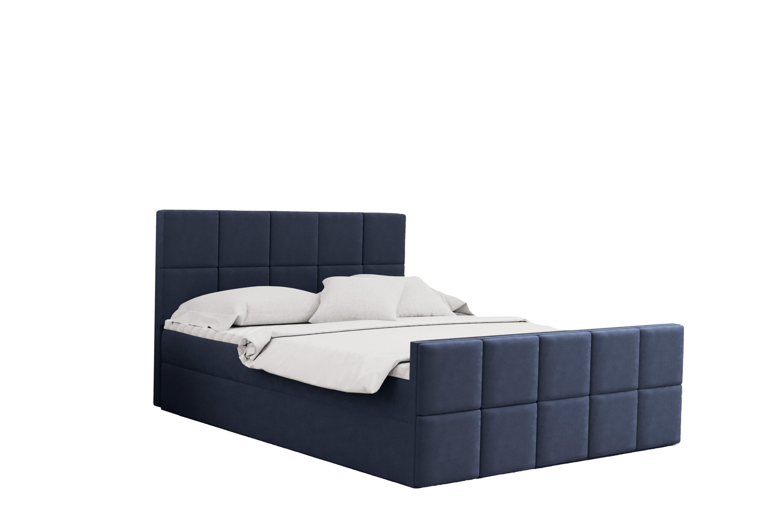 BOXBETT mit Bettkasten und Matratze Topper HANA Stoff Matt Velvet Marineblau 120x200 cm H3-Bonell - Dunkelblau, Holz/Textil (120/200cm) - Kaiser Möbel