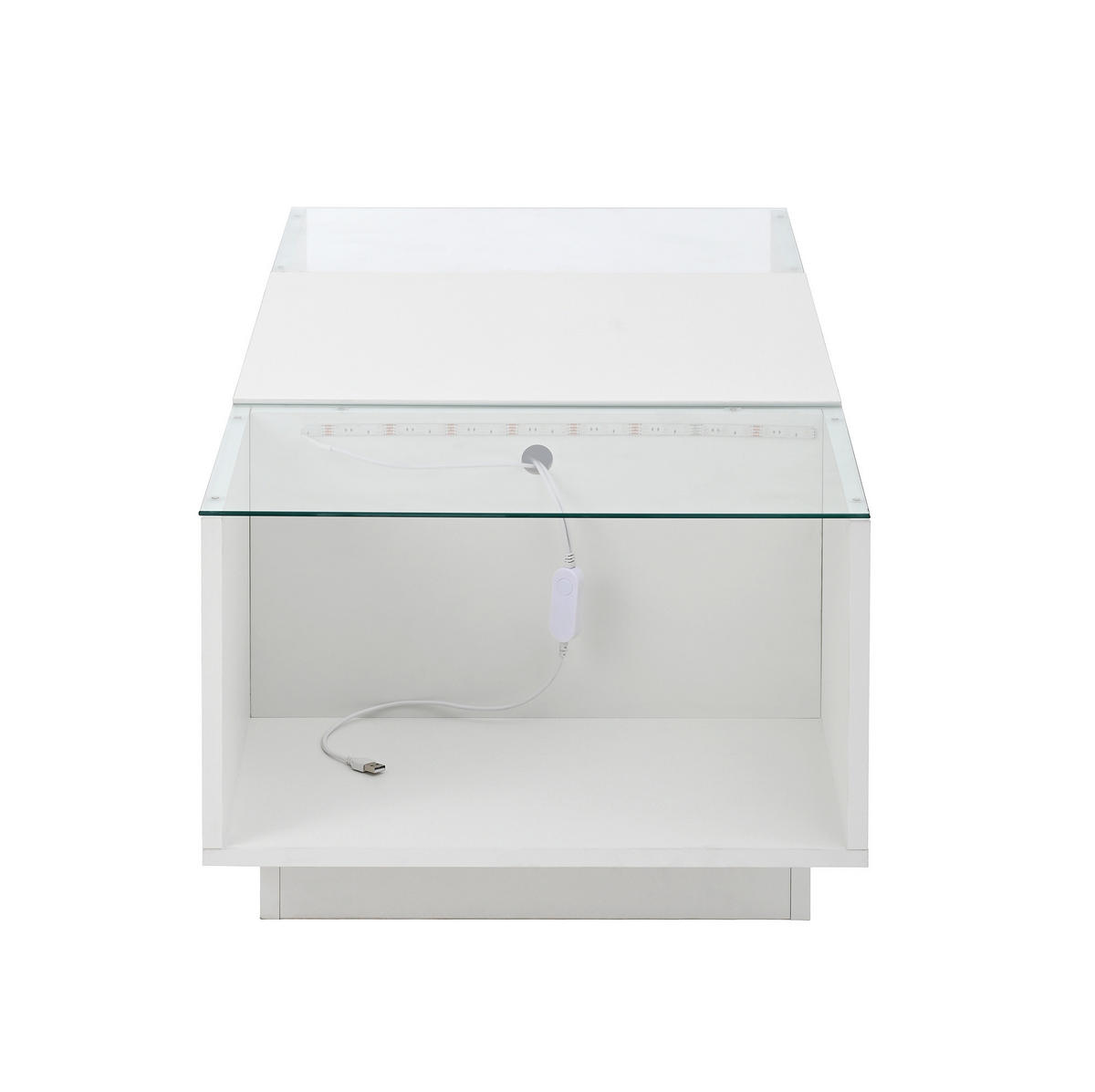 KONFERENČNÍ stolek 105/50/35 cm bílý z dřevotřísky s LED osvětlením a úložným prostorem - bílá, kompozitní dřevo (105/50/35cm) - OKWISH