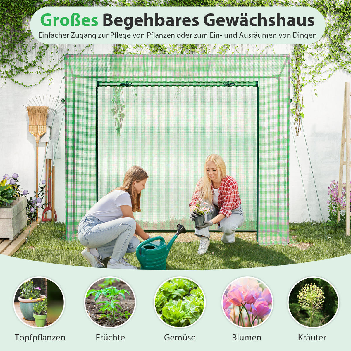 GEWÄCHSHAUS Grün - Grün, Metall (77/169/200cm) - COSTWAY