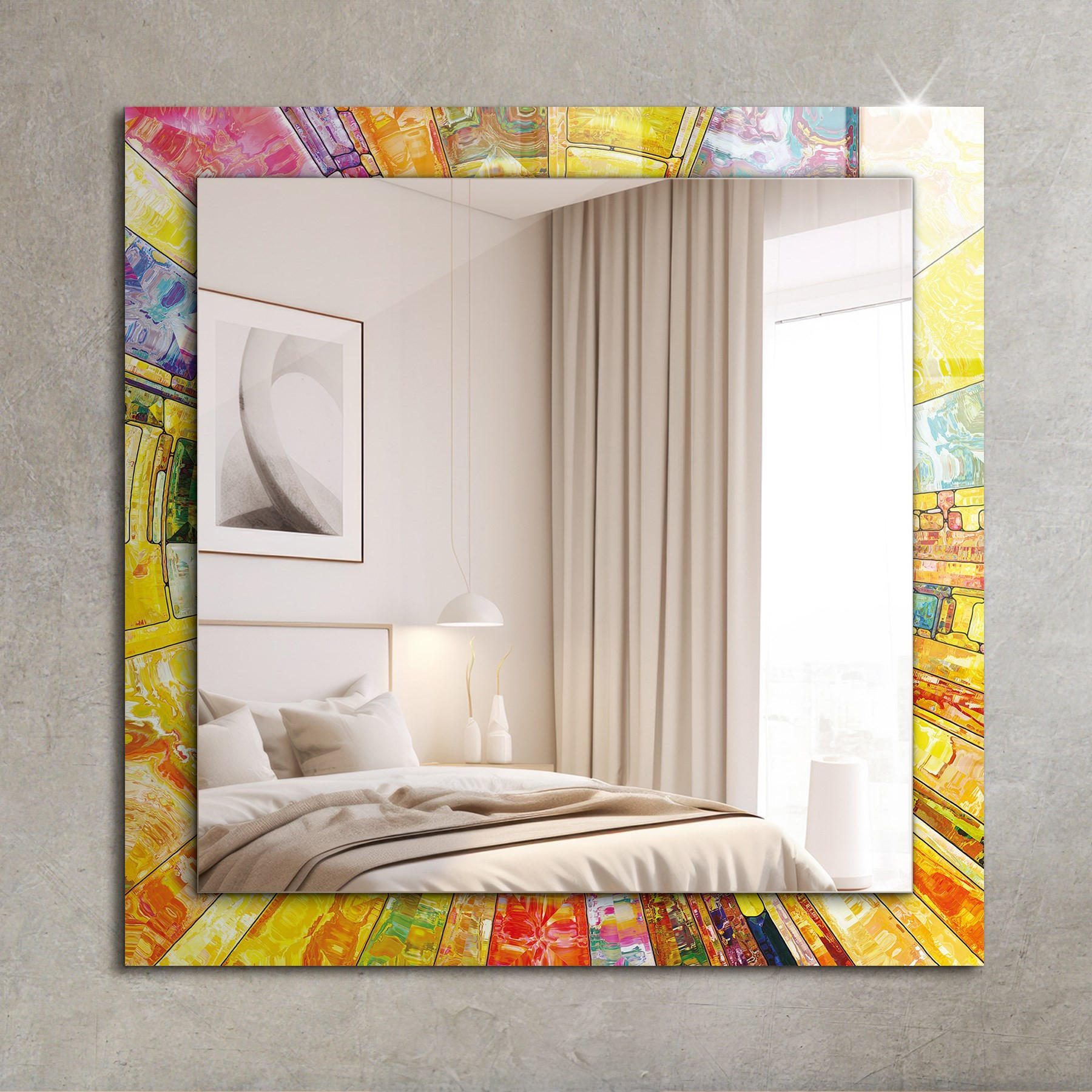 SPIEGEL 60 x 60 cm Rechteckig mit Aufdruck - Currygelb/Multicolor, Glas (60/60/0.4cm) - TULUP