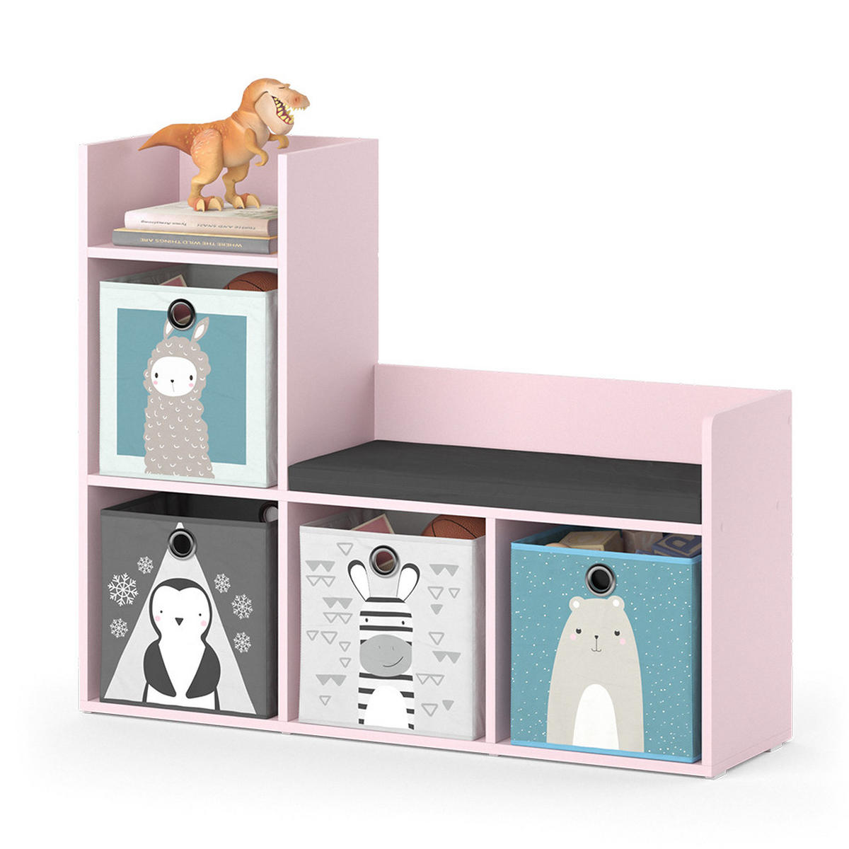KINDERREGAL Luigi Rosa 107.2 x 88.6 cm mit 2 Faltboxen (grau) - Pink, Holzwerkstoff (107.2/88.6/30.9cm) - Vicco
