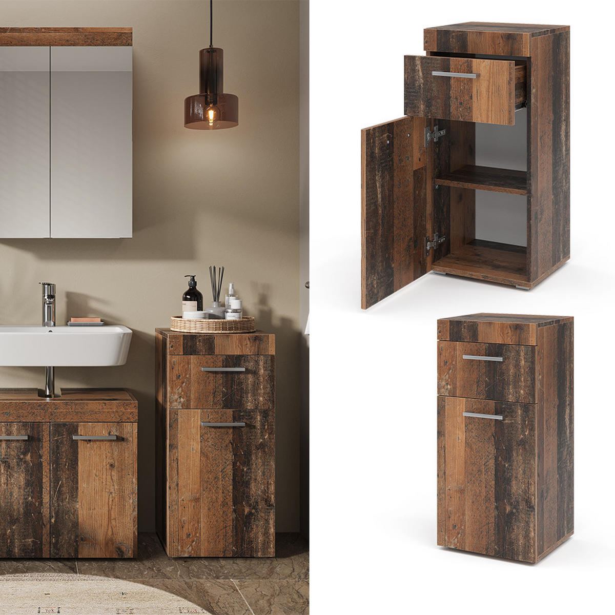 MIDISCHRANK Luna Oldstyle 37 x 79 cm - Braun, Holzwerkstoff (37/79/32.6cm) - Vicco
