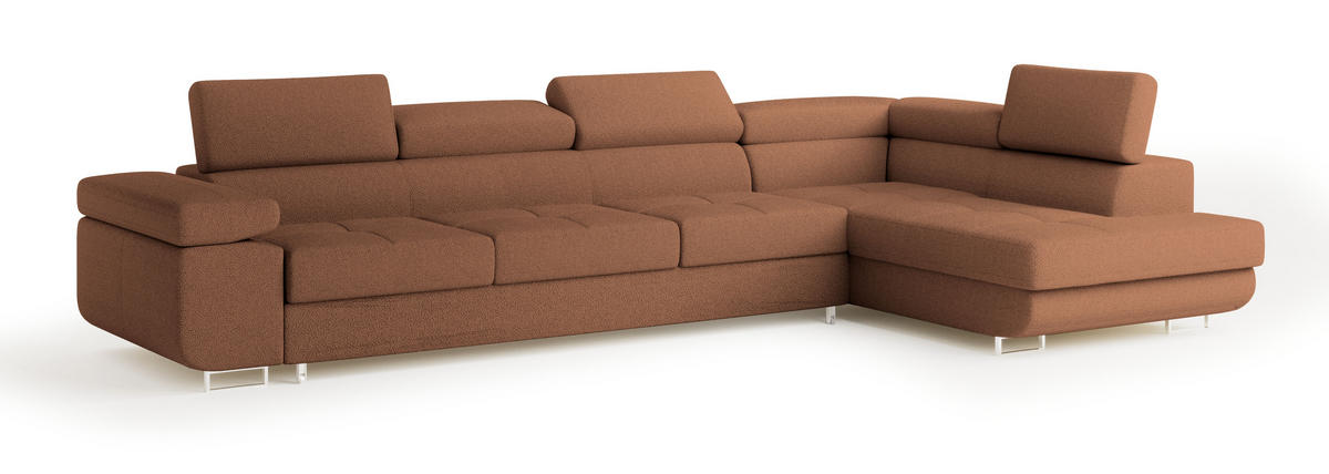 ECKSOFA VICENTE Kupferfarben Boucle-Stoff mit Schlaffunktion - Kupferfarben, Holz (346/202cm) - MASSENO