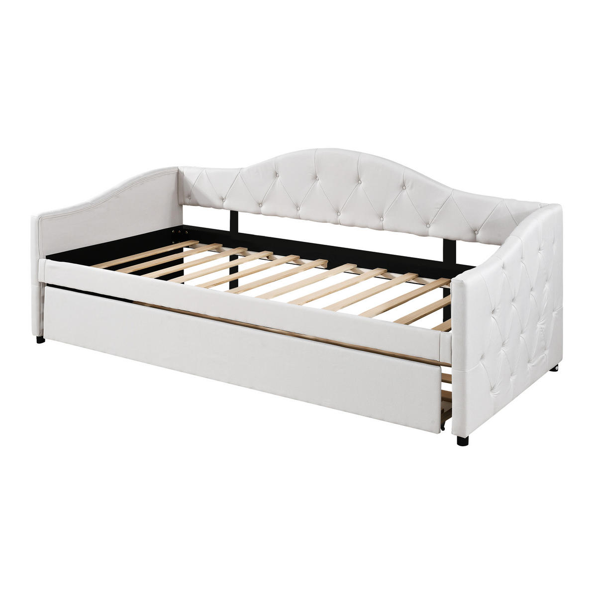 POLSTERBETT 90/200 mit Ausziehbett, Leinenbezug und MDF in Beige - Beige, Holzwerkstoff/Textil (90/200cm) - EVRYAE