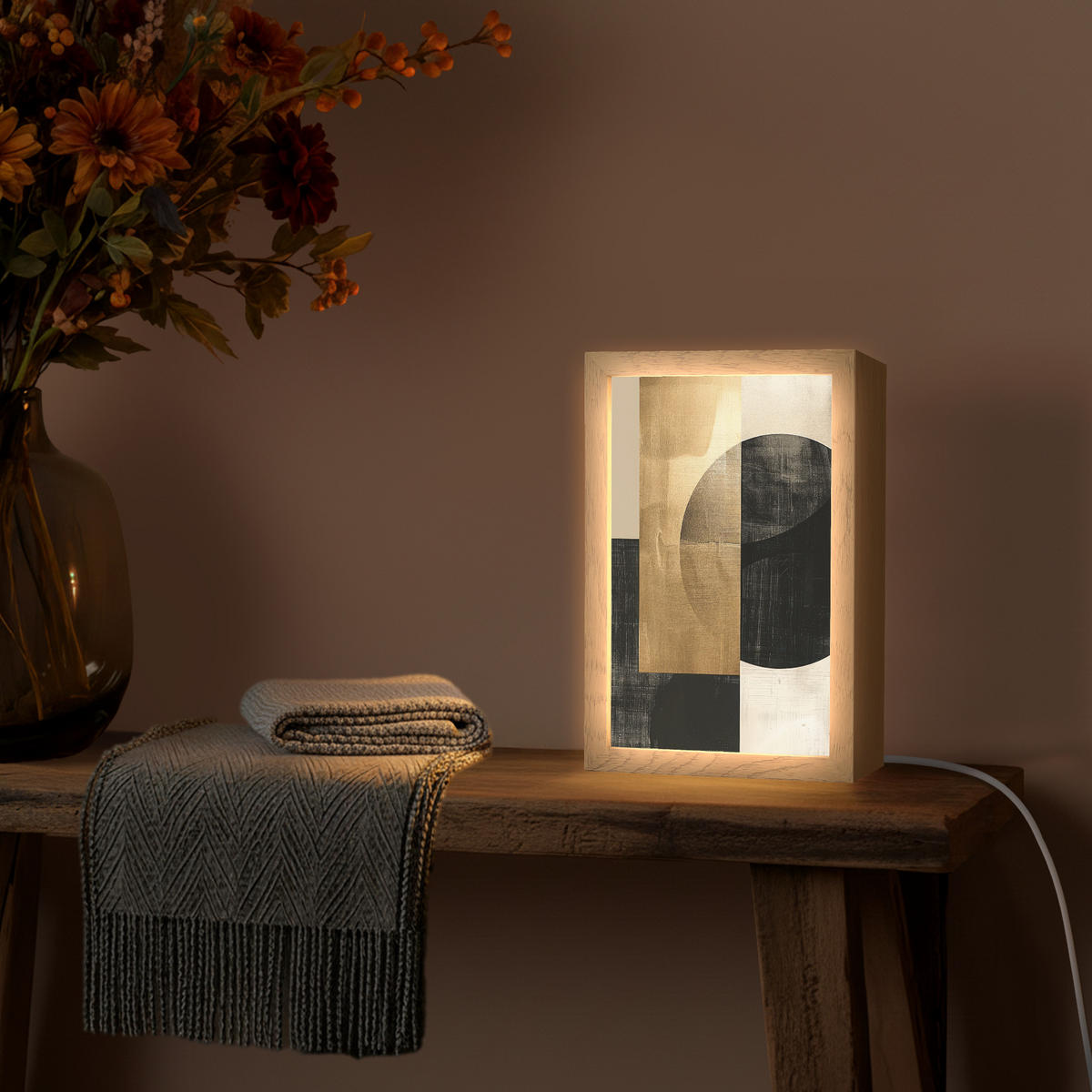 NÁSTĚNNÁ LAMPA Abstraktní - Moderní - Černá - Zlatá 20x30 cm - písková barva, kompozitní dřevo (20/30/8cm) - OnlyWow