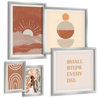 BILDER SET 5er Set - 50x50 cm & 20x30 cm & 40x60 cm Silberner Rahmen - Ein entspannter Buddha am Strand - Silberfarben, Kunststoff (40/60cm) - TULUP