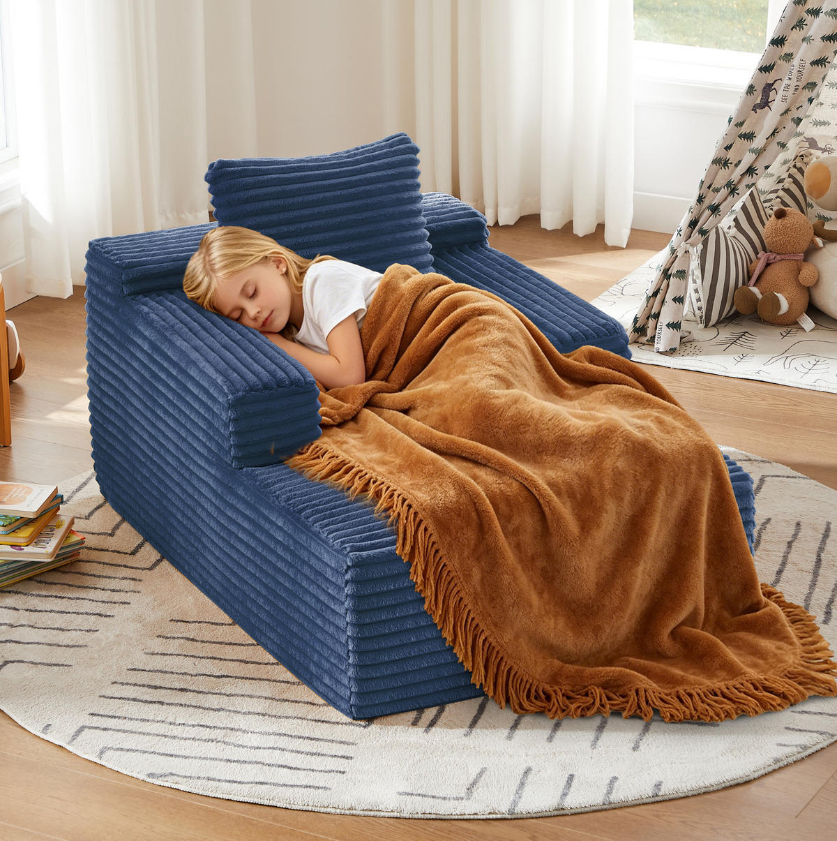 CHAISELONGUE aus Cord Blau ohne Montage - Blau, Kunststoff (81.03/49.78/116.84cm) - Meubliv