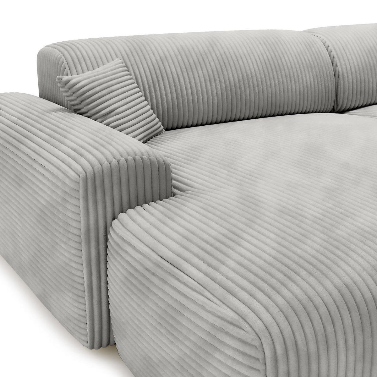 ECKSOFA mit Longchair - Cord - Silberfarben/Schwarz, Kunststoff/Textil (284/178cm) - home24