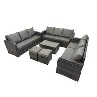 GARTENMÖBELGARNITUR mit KISSEN Polyrattan Dunkelgrau 11-Sitzer - Dunkelgrau/Grau, Glas/Kunststoff - Fimous