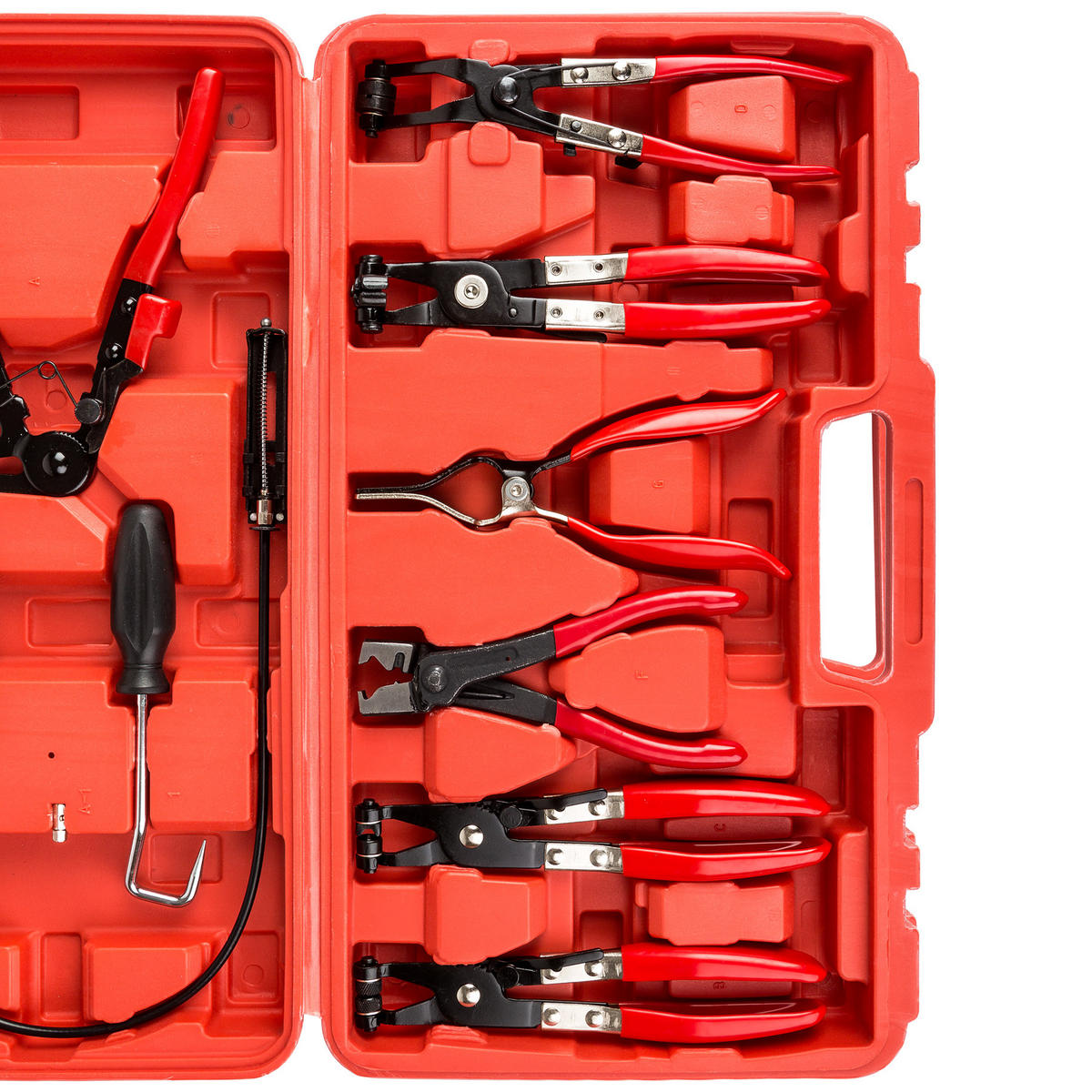 WERKZEUGSET Schlauchklemmenzangen und Schlauchschellenzangen, inklusive Kunststoffkoffer,schwarz/rot - Rot/Schwarz, Metall (48/28/9cm) - tectake