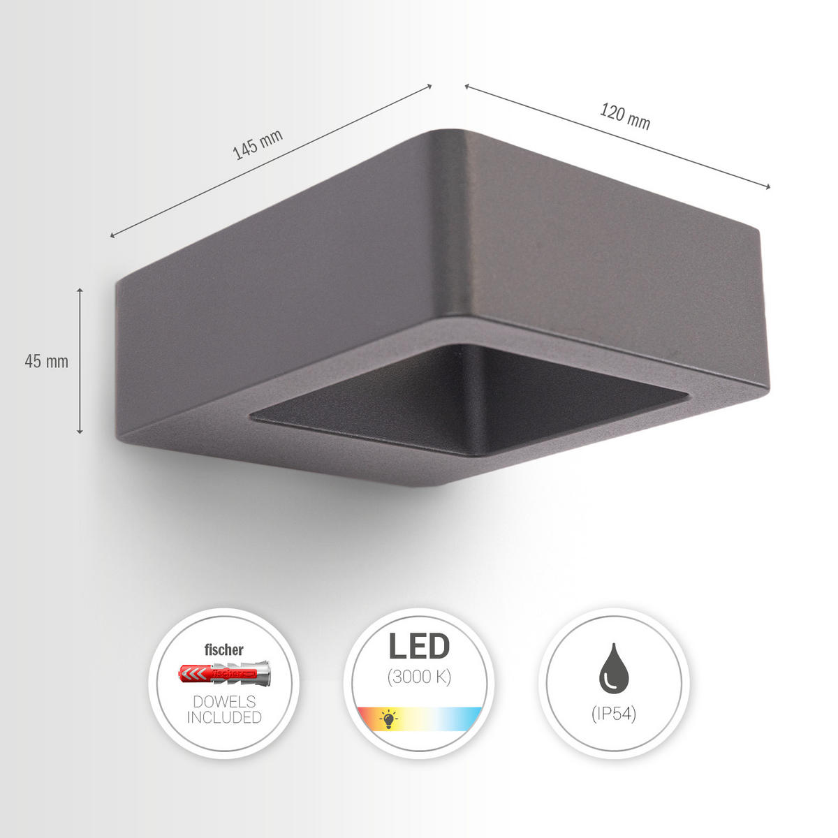 AUSSENLEUCHTE Crawa - Anthrazit, Metall (14.5/12/4.5cm) - Paco Home