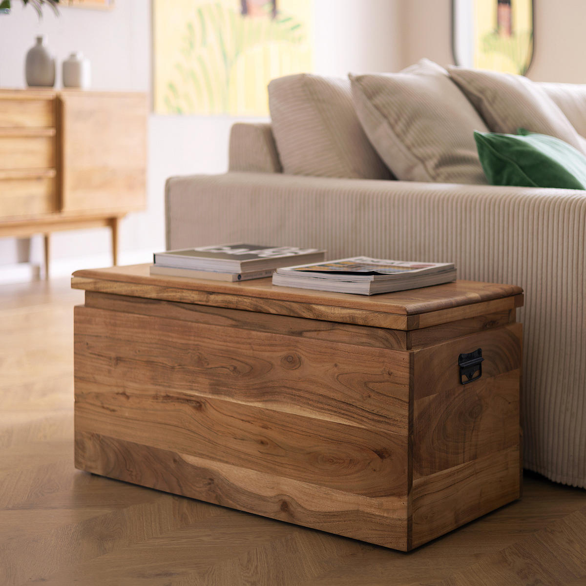 MASSIVER TRUHENTISCH - Akazie Hell - Hellbraun/Akaziefarben, Holz (40/80/40cm) - home24