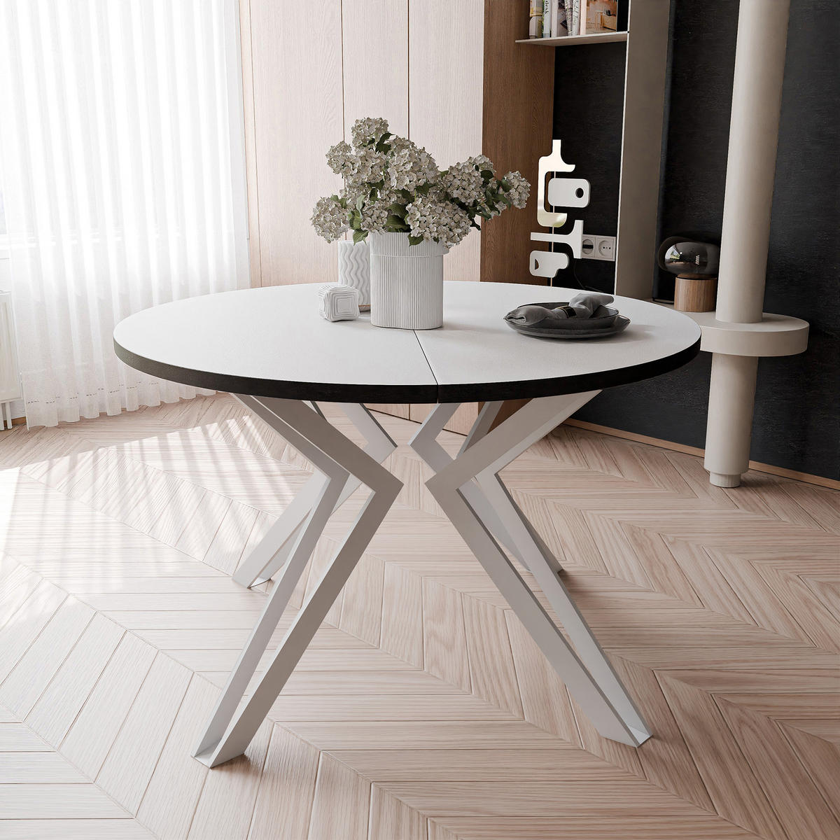 ESSTISCH ausziehbar aus MDF, Weiß - Weiß, Holzwerkstoff (120/120/76cm) - Idohome